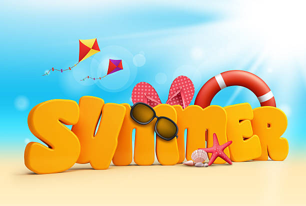 istock Summer 3D Dimensional Texts Standing in Beach Sand with Sky 468625092