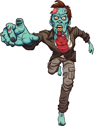 Cartoon Image Of A Zombie Covered In Blood Running Shoeless Stock ...
