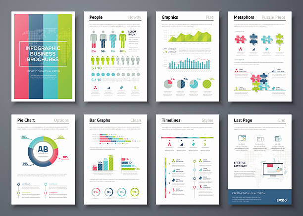 Vector graphics in infographic business brochure illustration Vector graphics in infographic business brochure illustration. Vector illustrations of modern info graphics. Use in website, flyer, corporate report, presentation, advertising, marketing etc. demographics infographics stock illustrations