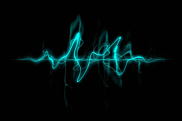 abstract sound wave abstract cyan sound wave in front of a black background. frequency photos stock pictures, royalty-free photos & images