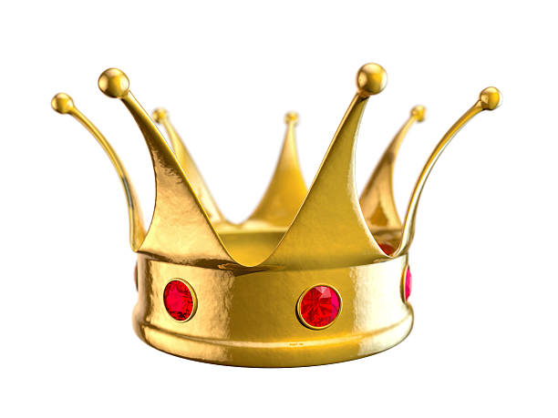 istock Gold crown with rubies isolated on white 468628953
