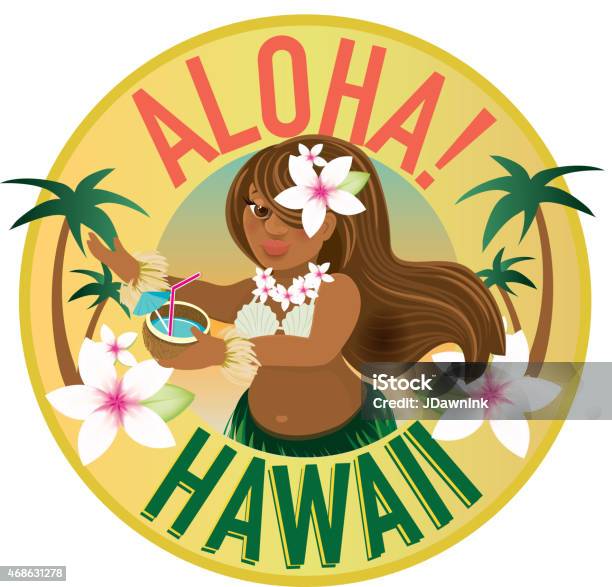 Retro Summer Hawaiian Design With Hula Dancer Stock Illustration - Download Image Now - Colors, Retro Style, Vibrant Color