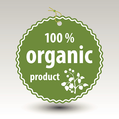 vector green 100 % organic product paper price tag label with string eyelet with plant