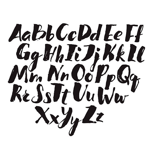 ręcznie rysowane alfabet pisemnej z pędzlem tuszem. - letter o watercolor painting calligraphy alphabet stock illustrations