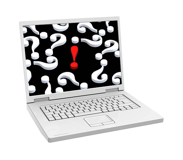 istock Laptop with question marks and exclamation point on the screen. 468638040
