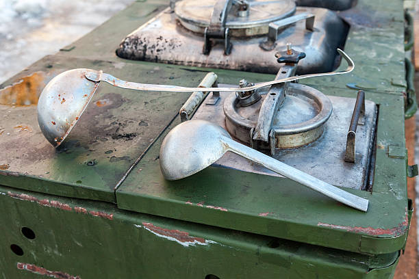 istock Mobile metal kitchen stove to feed soldiers 468647216