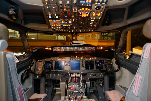 Modern jet aircraft cockpit interior
