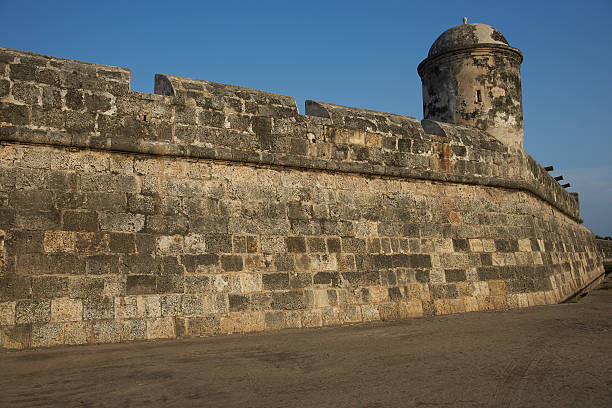 Fortified walls surrounding the historic Spanish colonial city of Cartagena de Indias in Colombia
