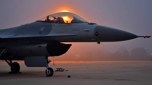F-16 Viper on Runway stock photo
