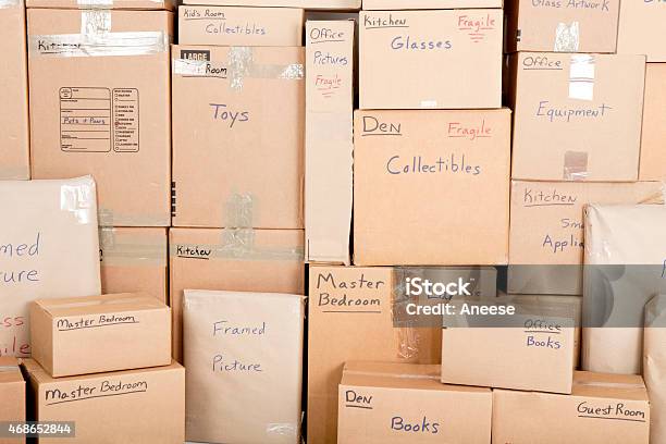 Moving Boxes Stock Photo - Download Image Now - Box - Container, Labeling, Packing