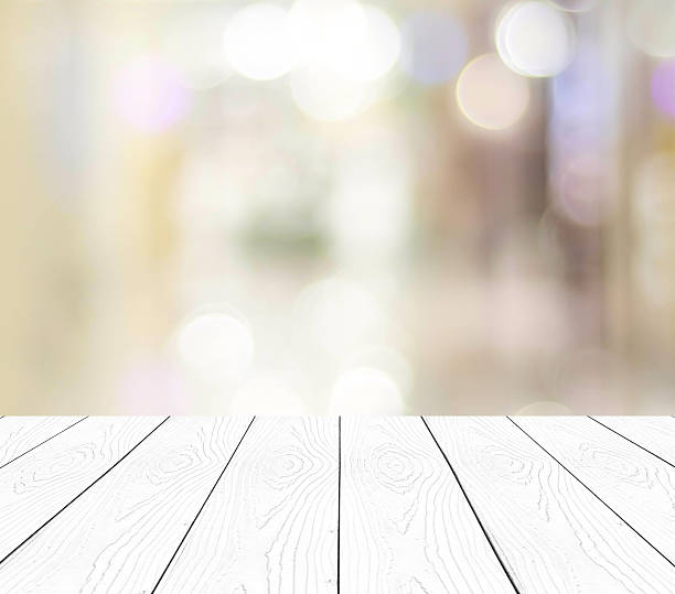 istock Perspective white wood and blurred store with bokeh background 468653014
