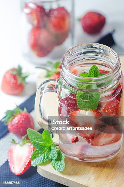 Strawberry Infused Water Stock Photo - Download Image Now - 2015, Backgrounds, Close-up