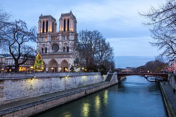 Photo of Notre Dame de Paris at dusk, France.