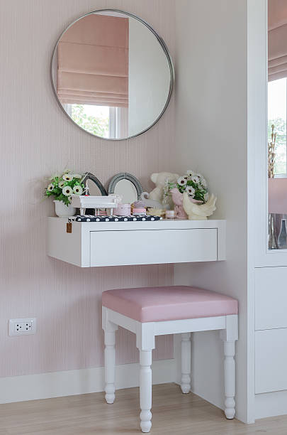 istock girl's dressing table with pink chair 468657844