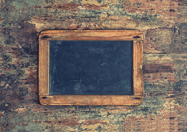 istock Antique chalkboard on wooden texture. Nostalgic background 468663036