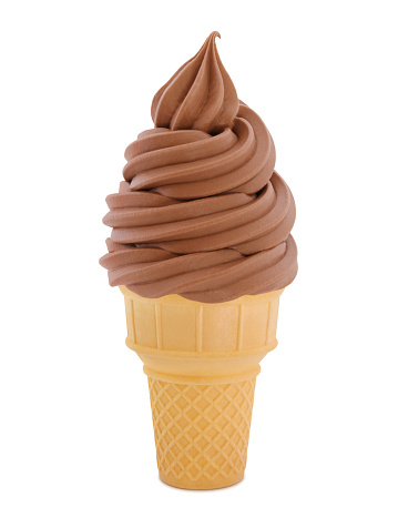 Chocolate Soft Serve Ice Cream Cone isolated on white - clipping path included (excluding the small shadow under the cone)