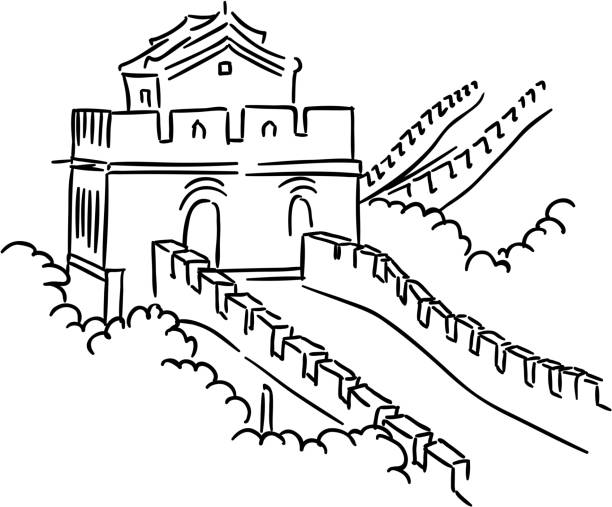 Great Wall in China Great Wall in China for travel and journey industry design badaling stock illustrations