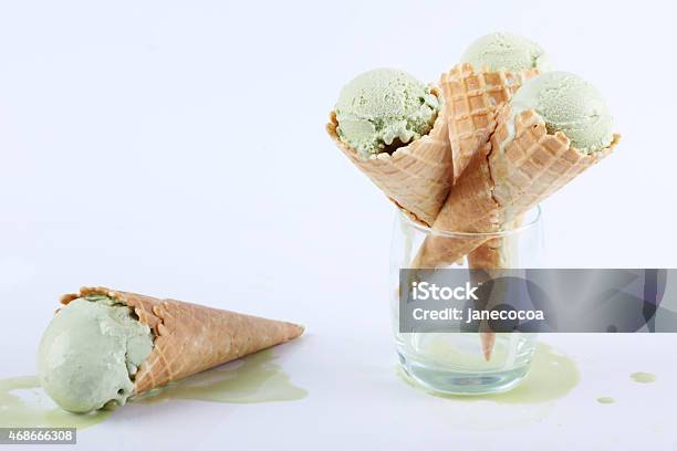 Green Tea Ice Cream Cones In Clear Glasses Stock Photo - Download Image Now - 2015, Child, Close-up