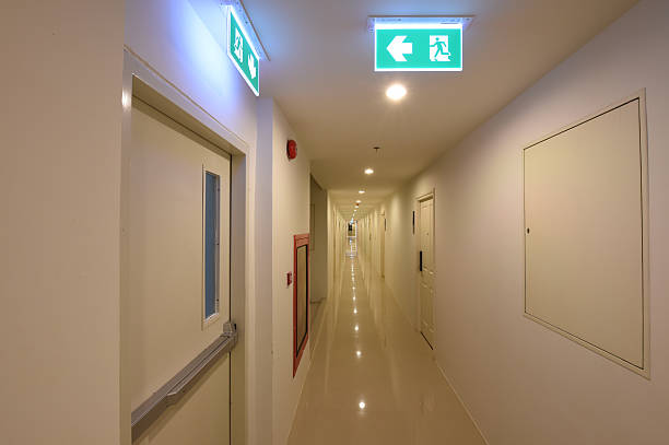 istock green emergency exit sign showing the way to escape 468666592