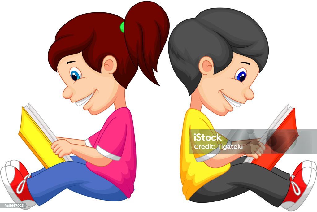 Cartoon Boy And Girl Reading Book Stock Illustration - Download Image Now -  Reading, Book, Boys - iStock
