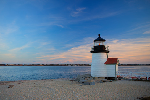 Landscape image taken from shore on a desolate day at Brant Point in Nantucket MA