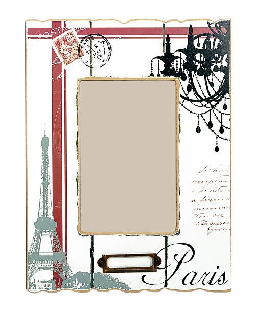 istock White aged photo frame with drawings of Eiffel Tower and 468672906