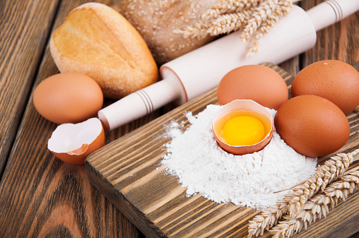 Baking preparation, a variety of baking utensils and ingredients