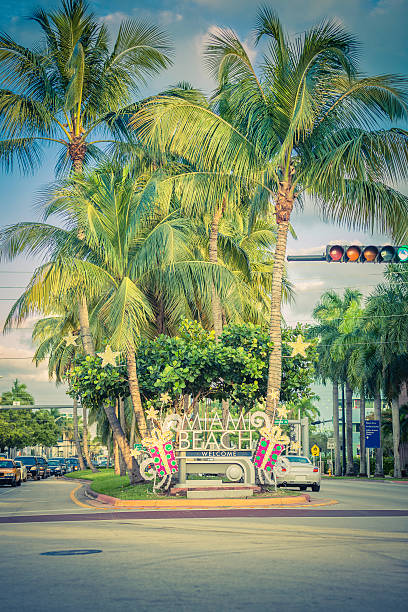 istock Miami Beach welcome sign with christmas decoration, Florida 468673532