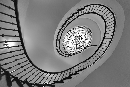 Monochrome spiral staircase at The W Hotel in Washington, D.C.
