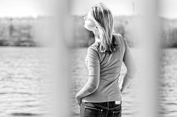 istock Woman in Black & White in nature 468680064
