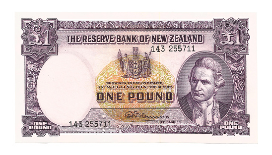Obsolete New Zealand one pound note. 