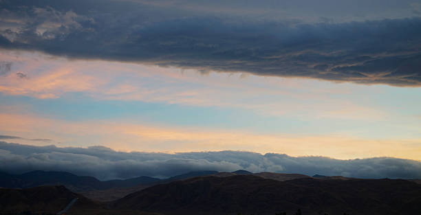 Dramatic Thunderstorm sky and sunset over San Emigdio Montains, CA stock photo