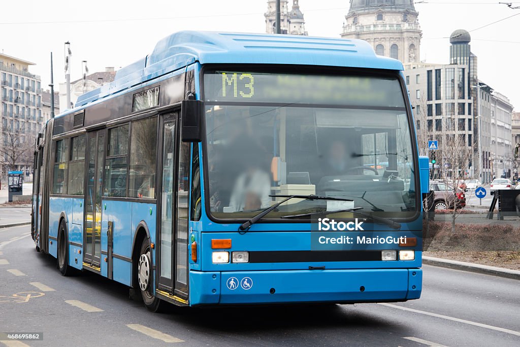Public transportation - Bus A blue city bus in Budapest, Hungary 2015 Stock Photo