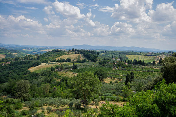 View of Tuscany from San Gimignano, Italy stock photo