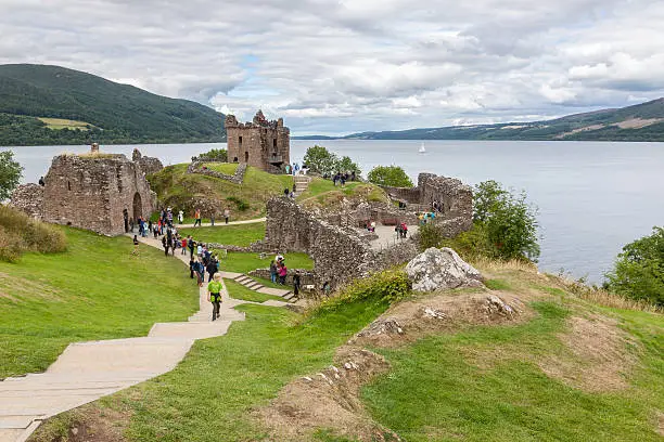 Photo of Countryside view of Urquhart Castle beside Loch Ness in UK