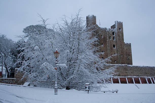 istock Snow bound Rochester Castle in Kent England 468697837