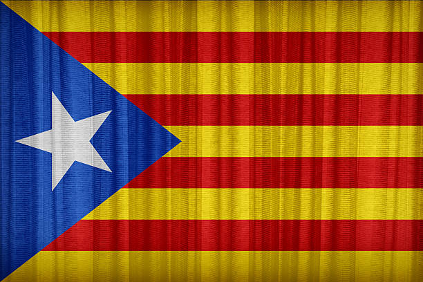 Catalan Independentist blue estelada flag pattern on the fabric curtain,vintage style