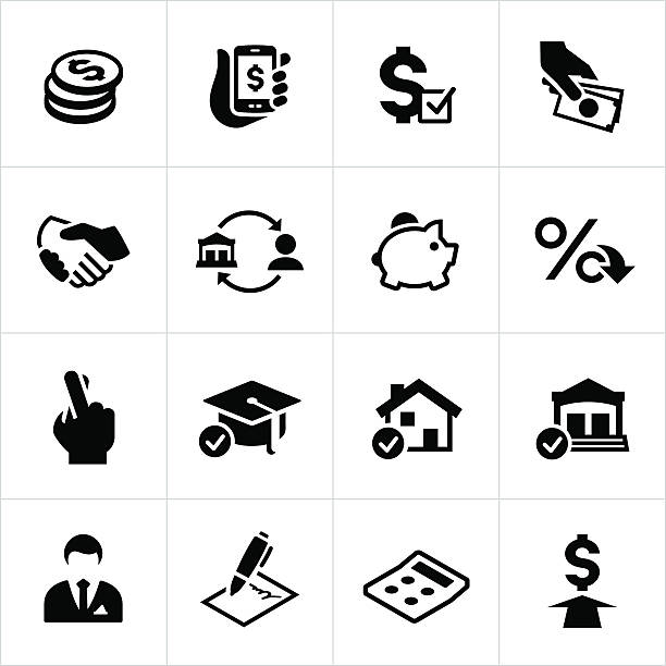 illustrazioni stock, clip art, cartoni animati e icone di tendenza di in prestito e icone di prestito - application form loan symbol document