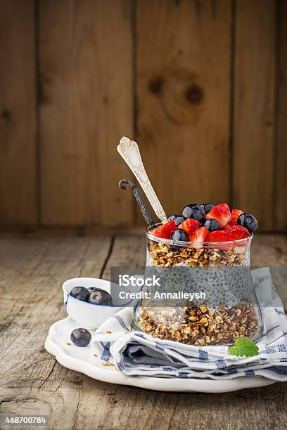Chia Seed Pudding Stock Photo - Download Image Now - 2015, Antioxidant, Blackberry - Fruit