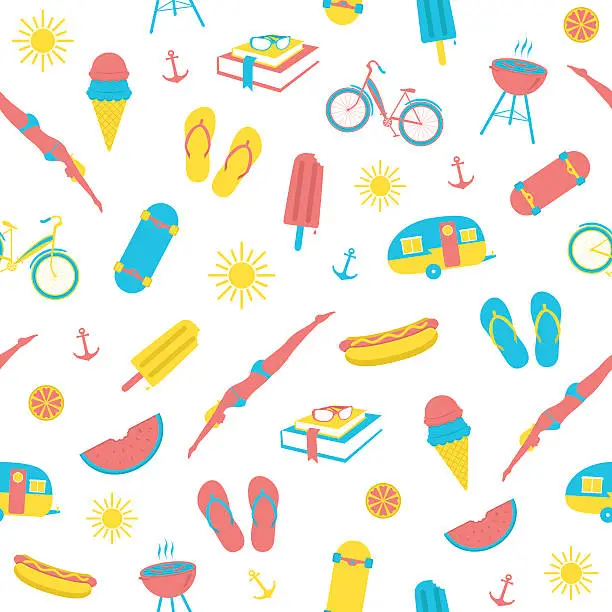 Vector illustration of A selection of colorful summer icons