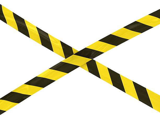Yellow and Black Striped Barrier Tape stock photo