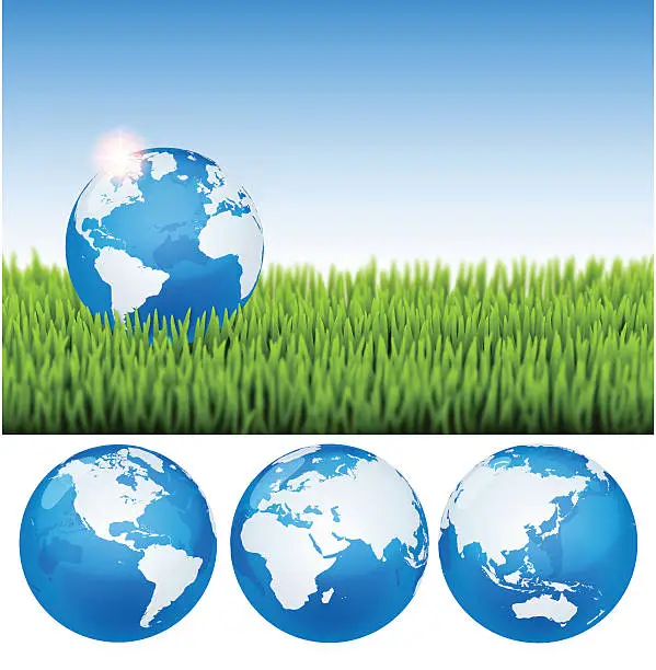 Vector illustration of Earth Day background[Earth on the grass]