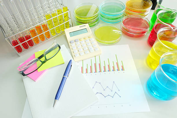 istock calculator and chart with colorful fluid in glassware 468705740