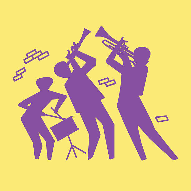 sylwetka trio gra - jazz trumpet nightclub entertainment club stock illustrations