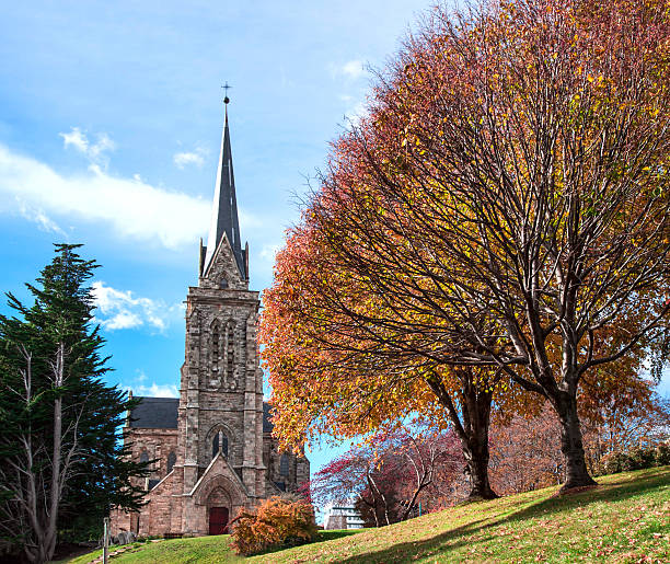 catedral da cidade de bariloche, argentina - tree patagonia autumn green imagens e fotografias de stock