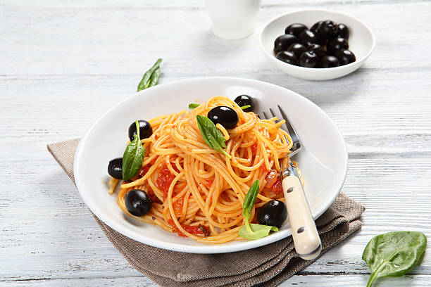 istock Pasta with olives and basil 468713800
