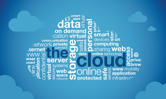 Cloud computing word cloud illustration.