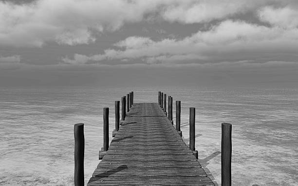 istock Black and white 3D image of a jetty landscape 468716114