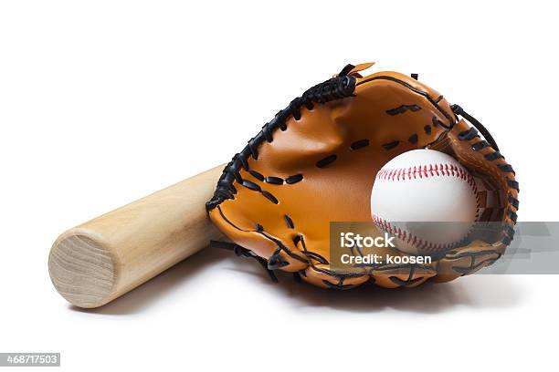 Baseball Glove Bat And Ball Stock Photo - Download Image Now - Baseball Glove, Sphere, Sports Bat