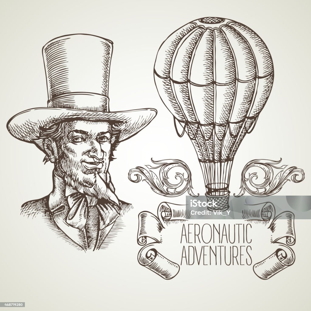 Aeronautic adventure. Vector vintage illustration with balloon Aeronautic adventure. Vector vintage illustration with balloon EPS 10 2015 stock vector